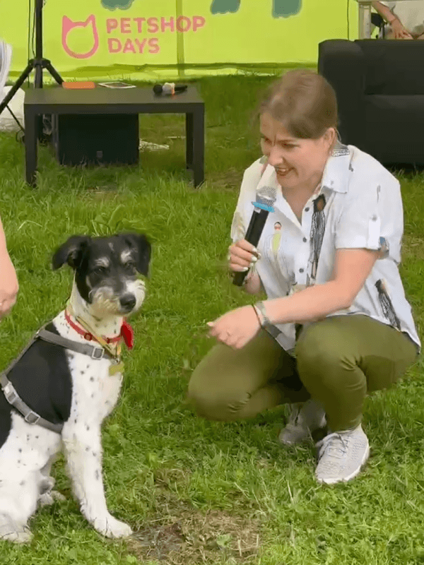 Анна Тимофеева выступает на PETSHOP DAYS с собакой