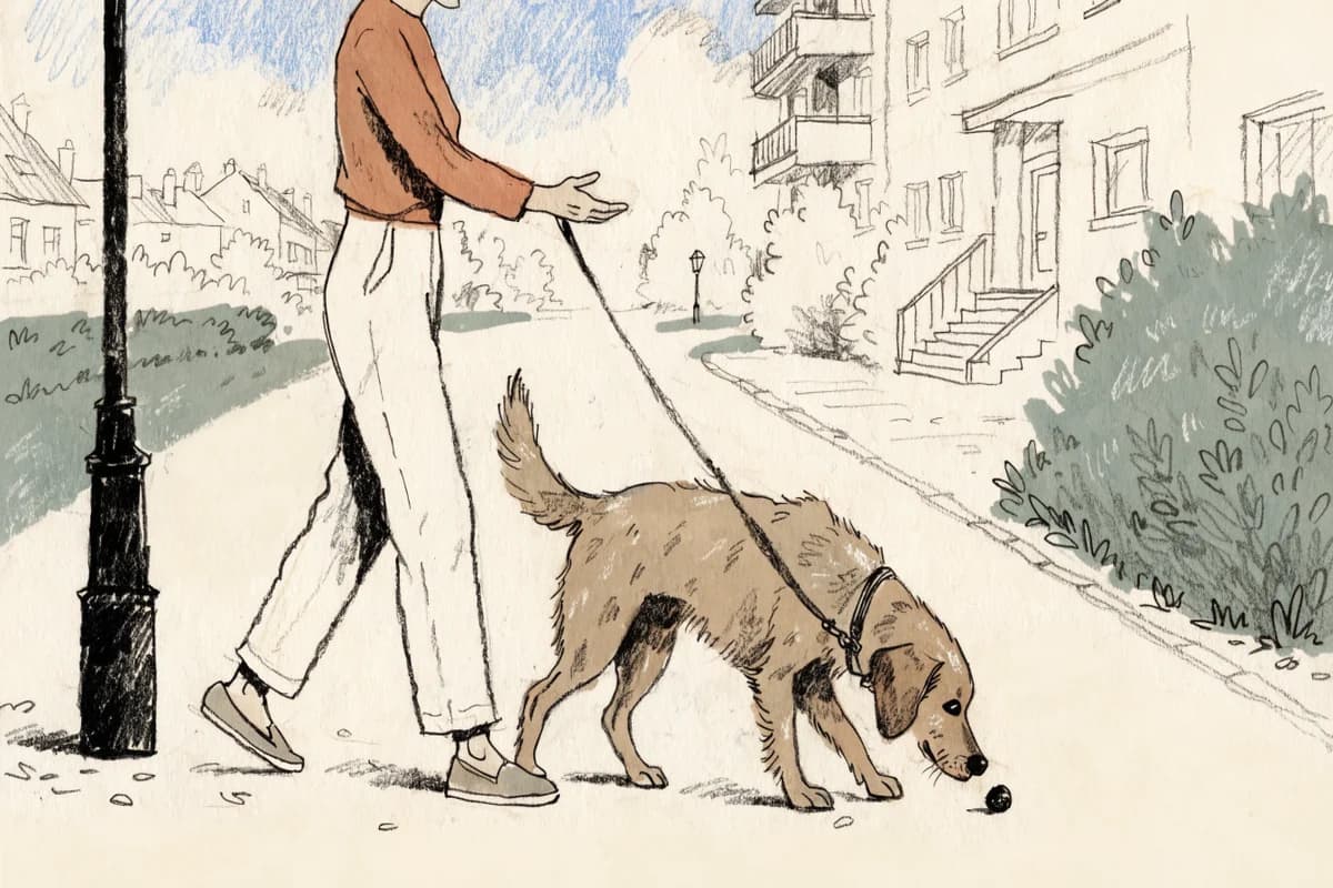 Собака подбирает с земли