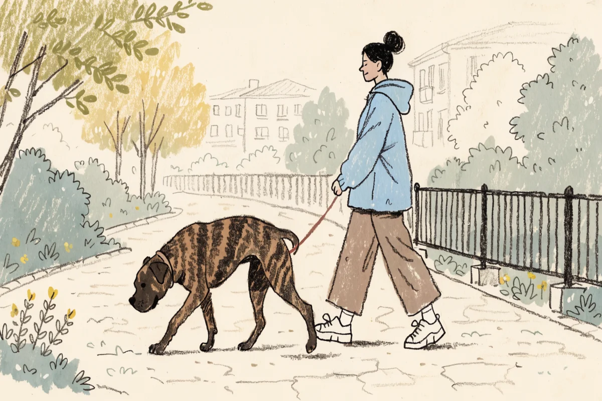 Собака обнюхивает землю на прогулке в парке